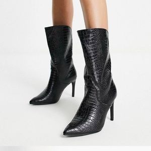 Lisel Black Patent Croc Ankle Boots